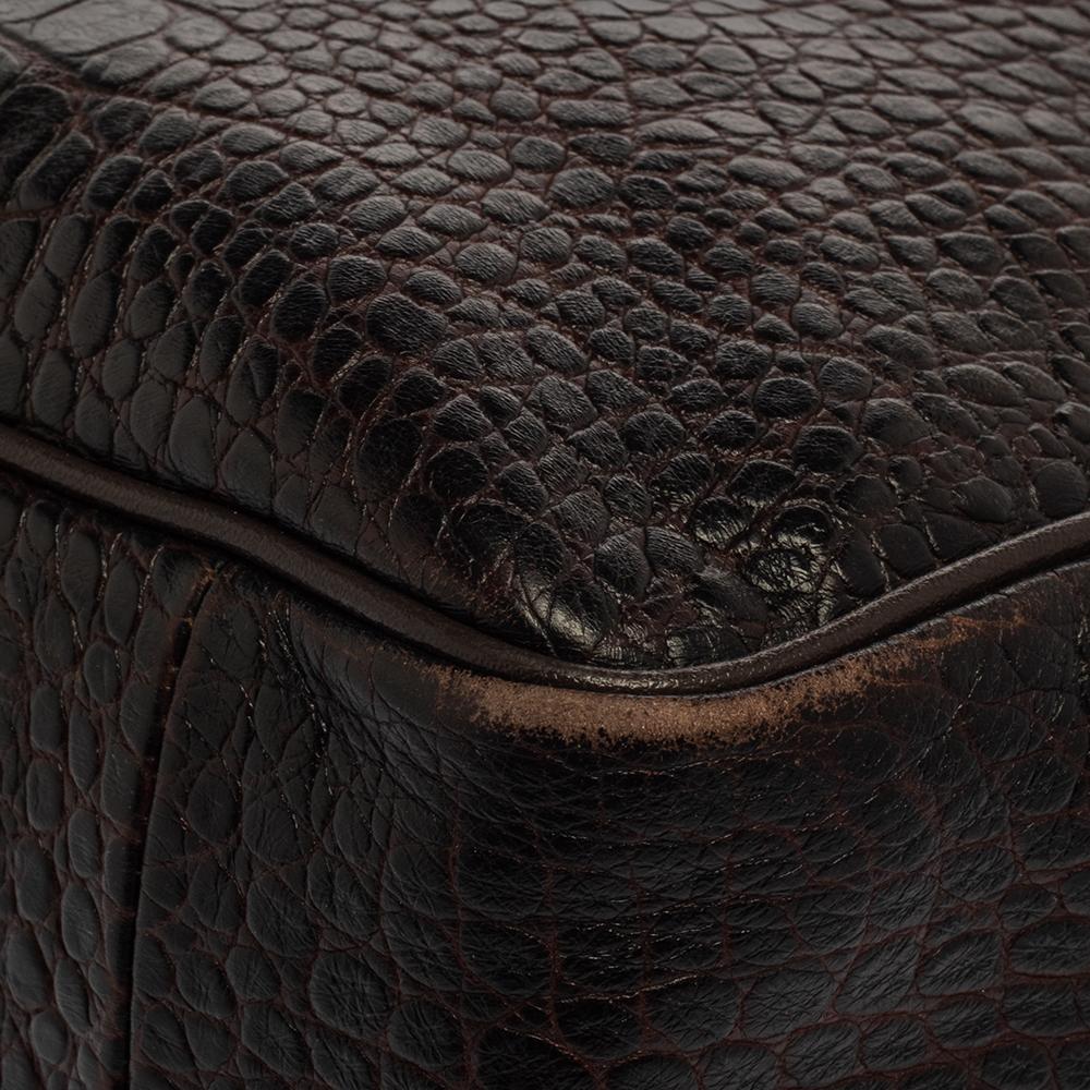 Longchamp Brown Glaze Croc Embossed Leather Roseau Tote 3