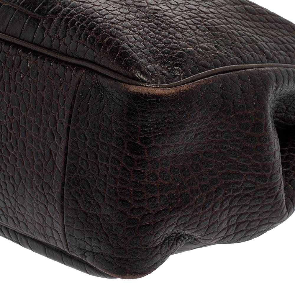 Longchamp Brown Glaze Croc Embossed Leather Roseau Tote 4