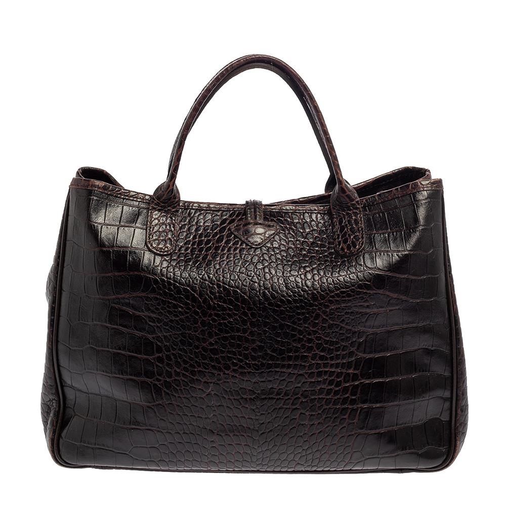 longchamp croc embossed leather tote