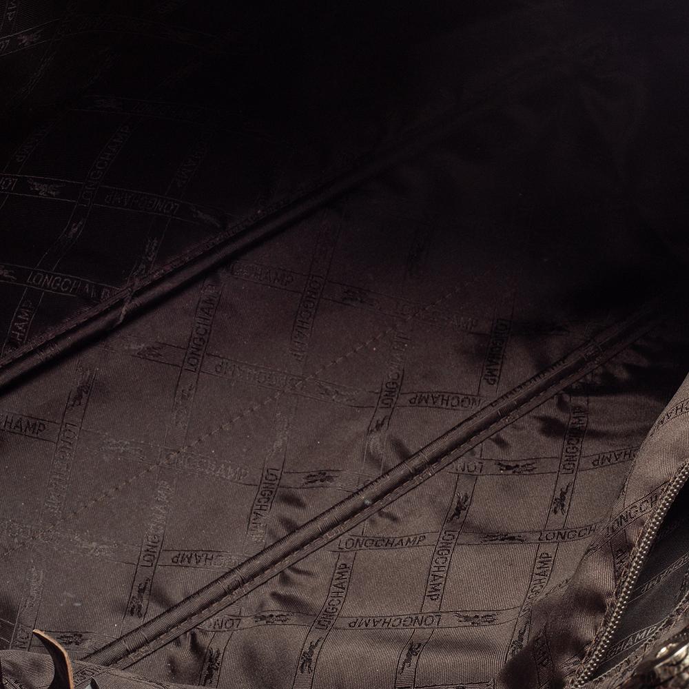 Black Longchamp Brown Glaze Croc Embossed Leather Roseau Tote