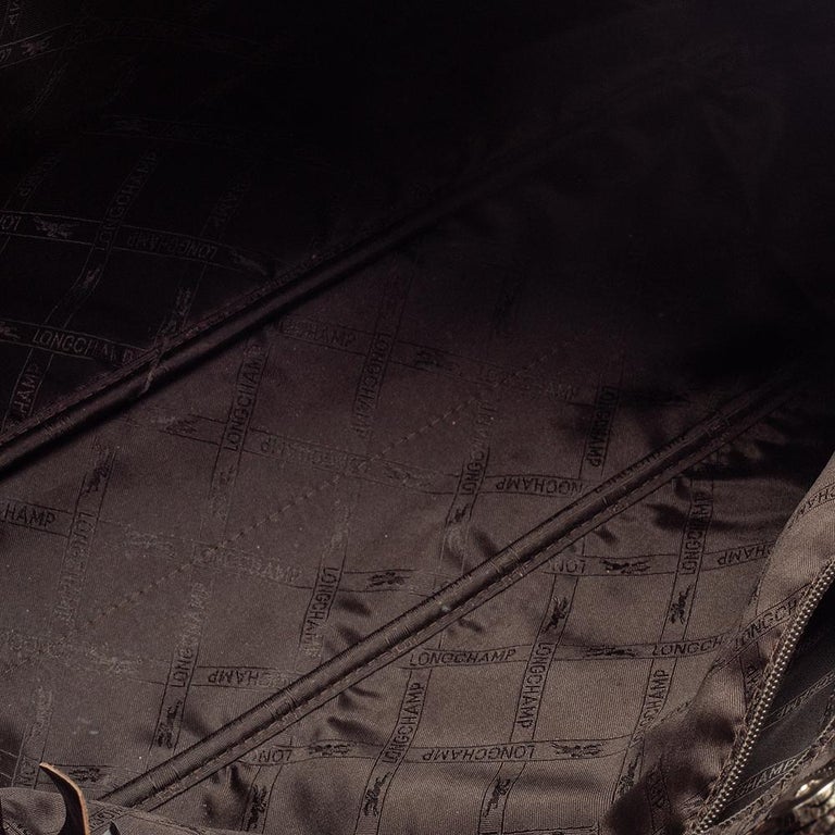 Longchamp Black Glaze Croc Embossed Leather Roseau Tote Longchamp