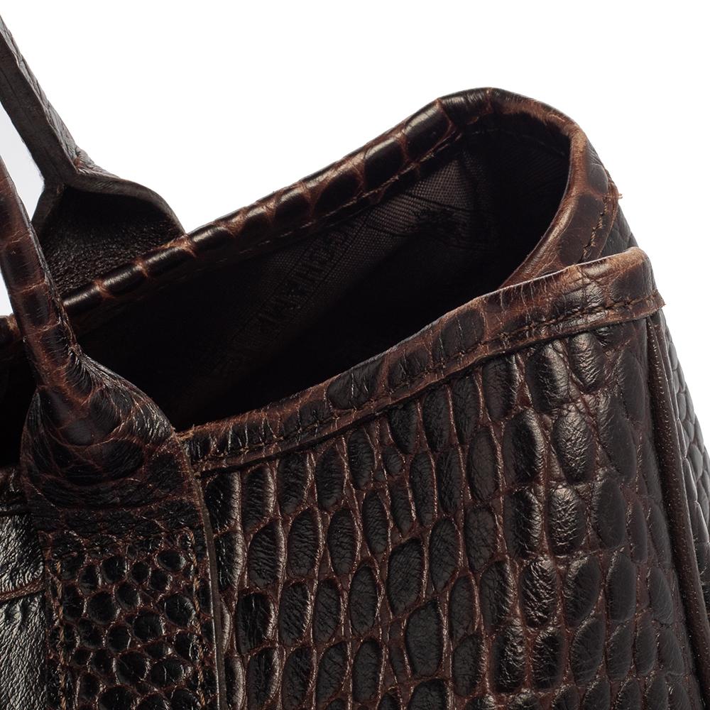 Longchamp Brown Glaze Croc Embossed Leather Roseau Tote 1