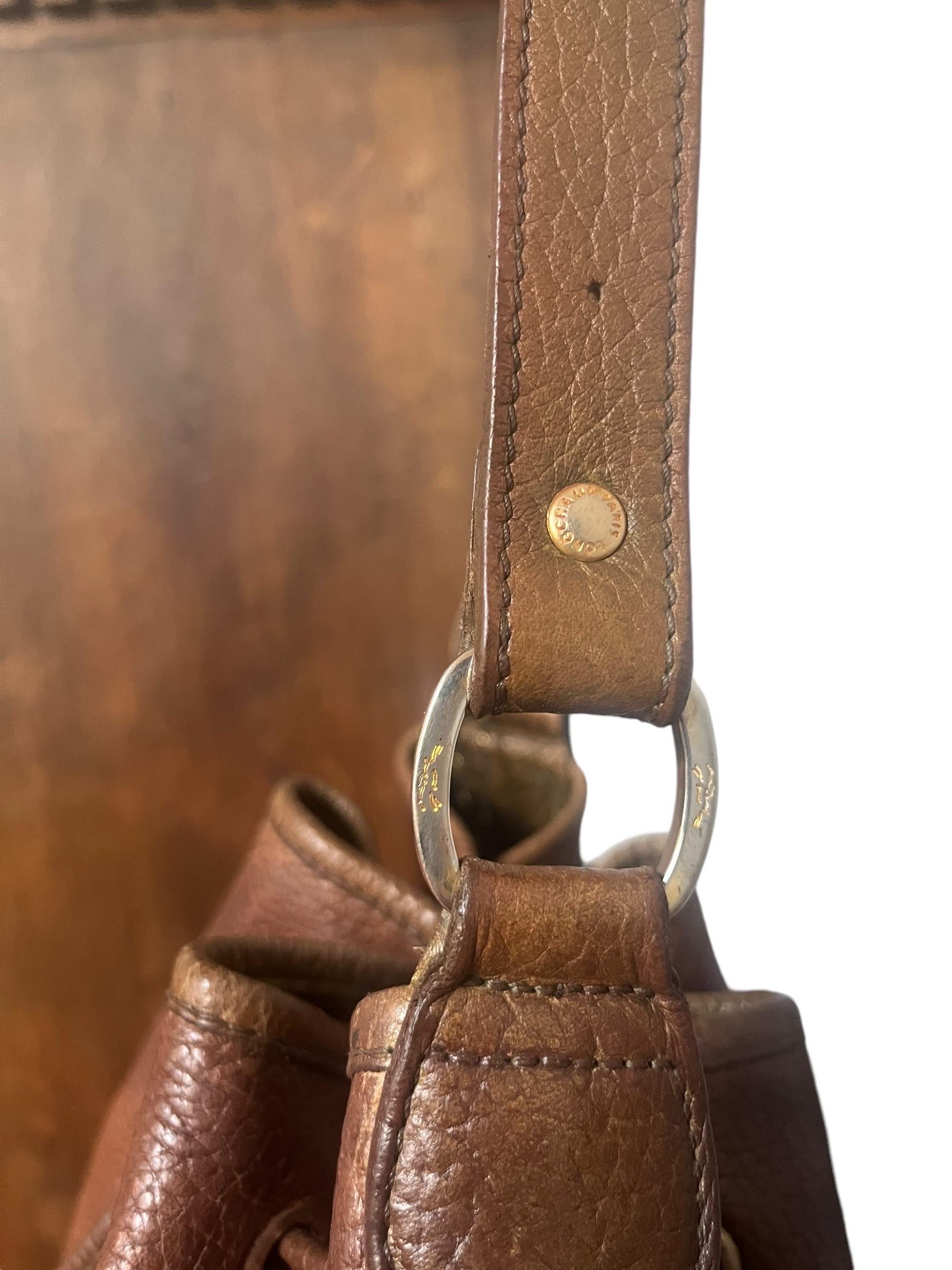 Longchamp Brown Grained Leather Bucket Shoulder Bag - France Vintage - Fashion For Sale 5