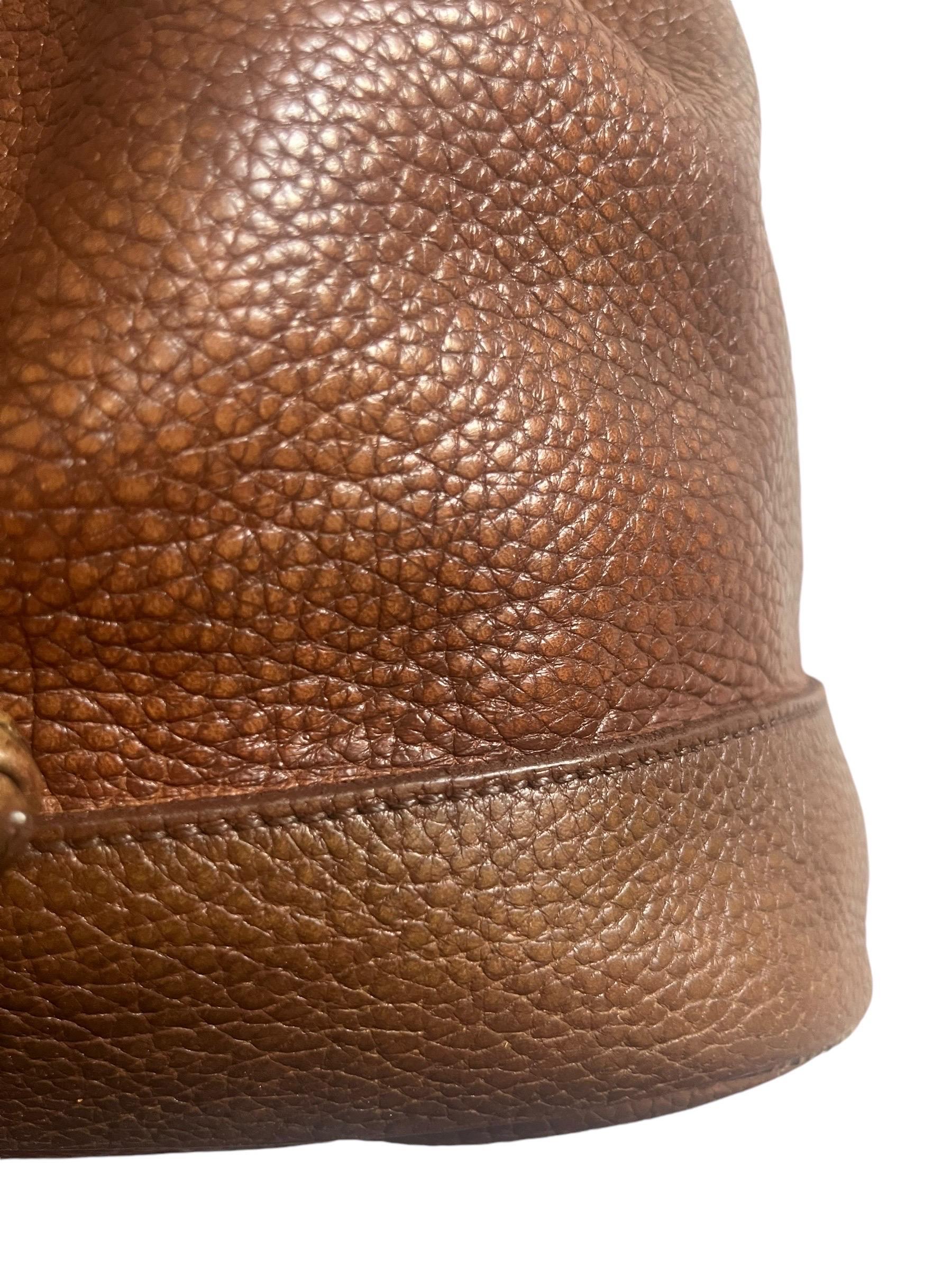 Longchamp Brown Grained Leather Bucket Shoulder Bag - France Vintage - Fashion For Sale 3