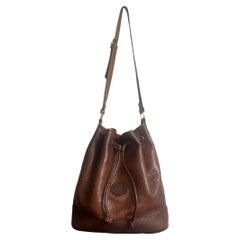Longchamp Brown Grain Leder Bucket Umhängetasche - Frankreich Vintage - Mode