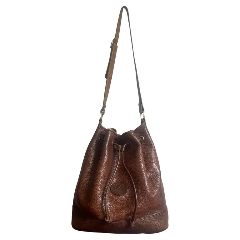 Longchamp Brown Grained Leather Bucket Shoulder Bag - France 