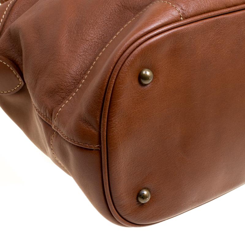 Women's Longchamp Brown Leather Au Sultan Top Handle Bag