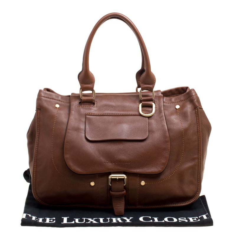 Longchamp Brown Leather Balzane Roots Top Handle Bag 4