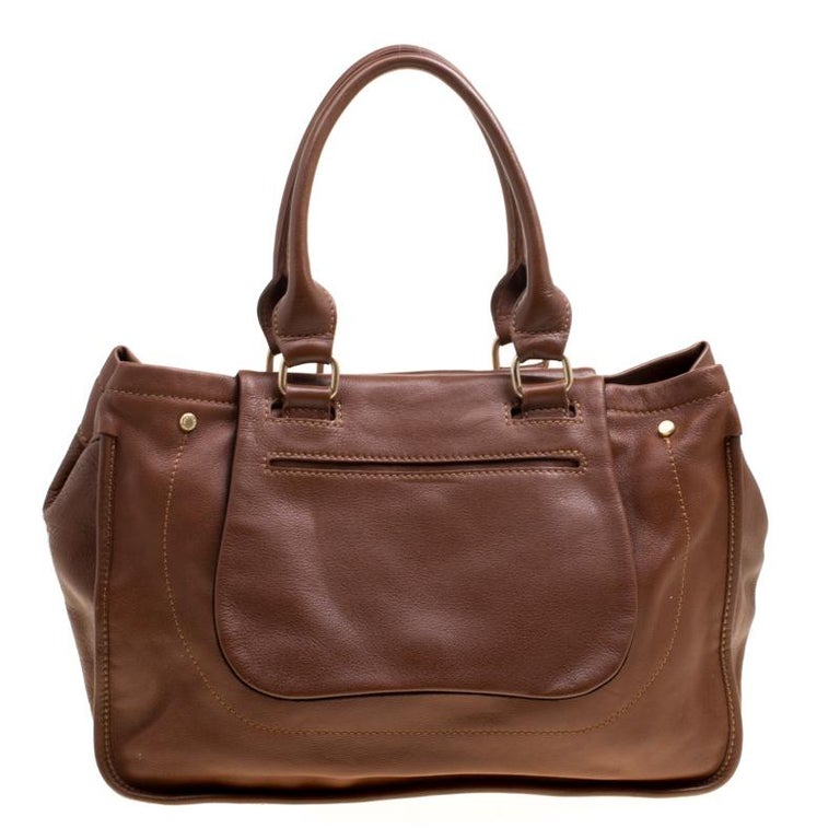 Longchamp Brown Leather Balzane Roots Top Handle Bag For Sale at 1stDibs