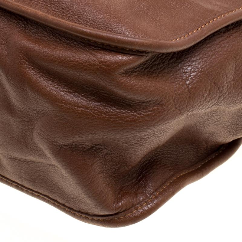 Longchamp Brown Leather Balzane Roots Top Handle Bag In Good Condition In Dubai, Al Qouz 2