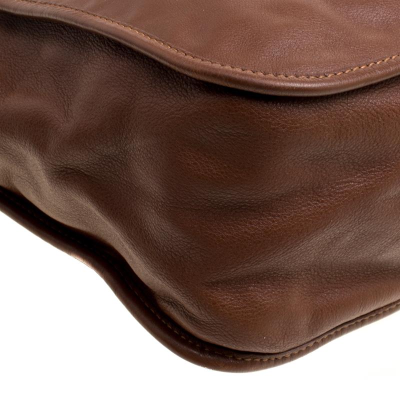 Women's Longchamp Brown Leather Balzane Roots Top Handle Bag