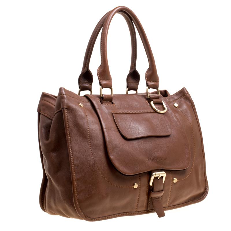Longchamp Brown Leather Balzane Roots Top Handle Bag 2