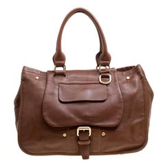 Longchamp Brown Leather Balzane Roots Top Handle Bag
