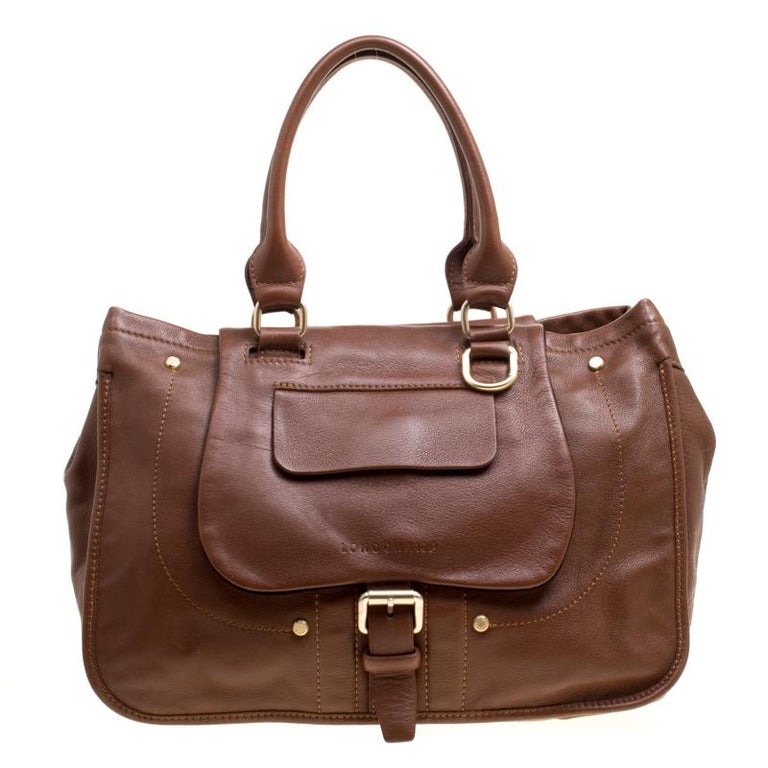 Longchamp Brown Leather Balzane Roots Top Handle Bag For Sale at 1stDibs