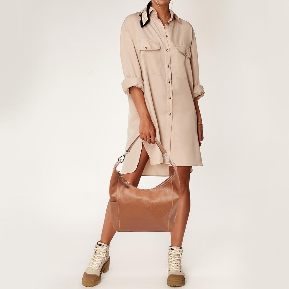Longchamp Brown Leather Le Foulonne City Bag In Excellent Condition In Dubai, Al Qouz 2