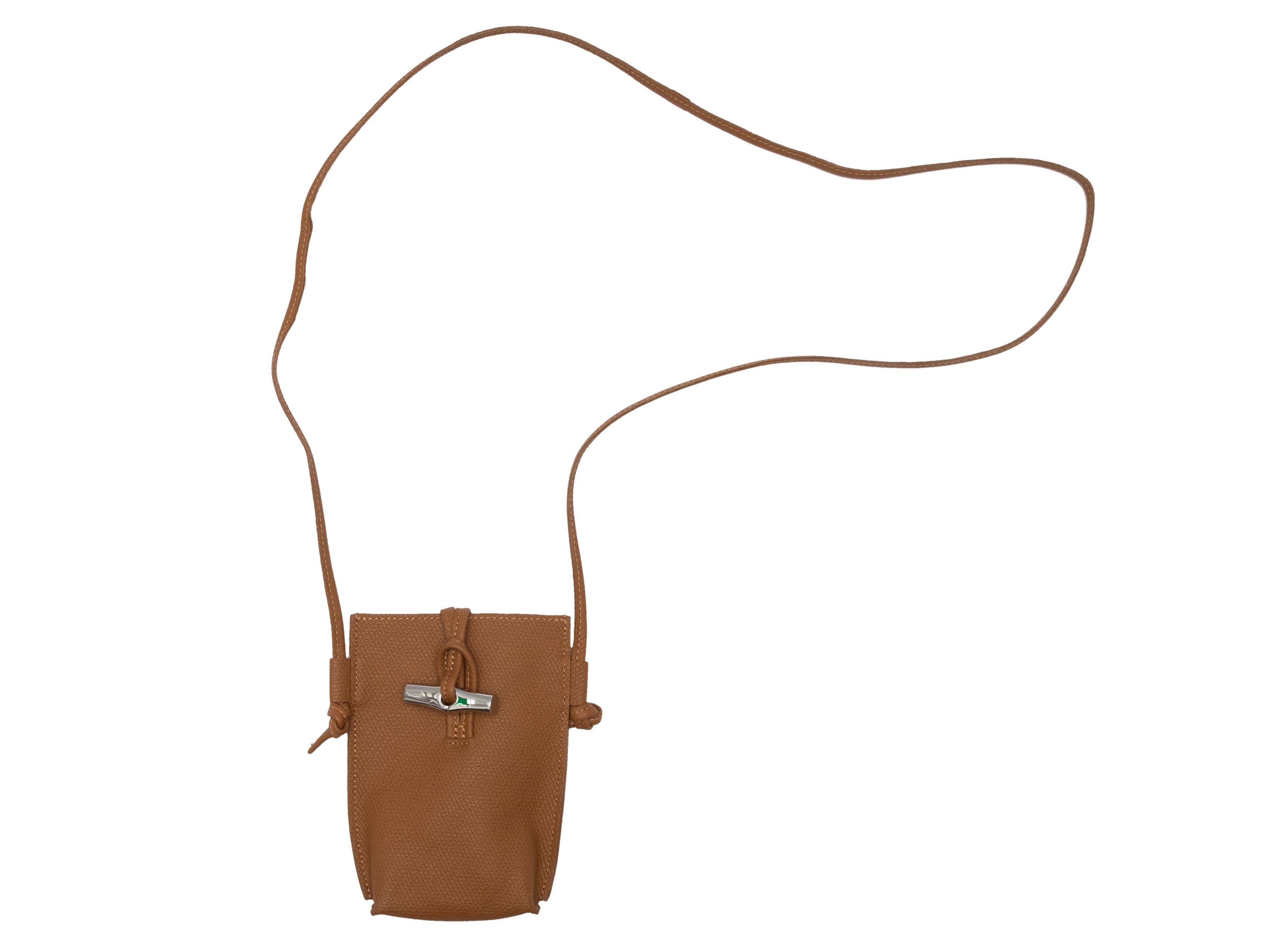 Longchamp Brown Leather Phone Case Crossbody Case In Good Condition In New York, NY
