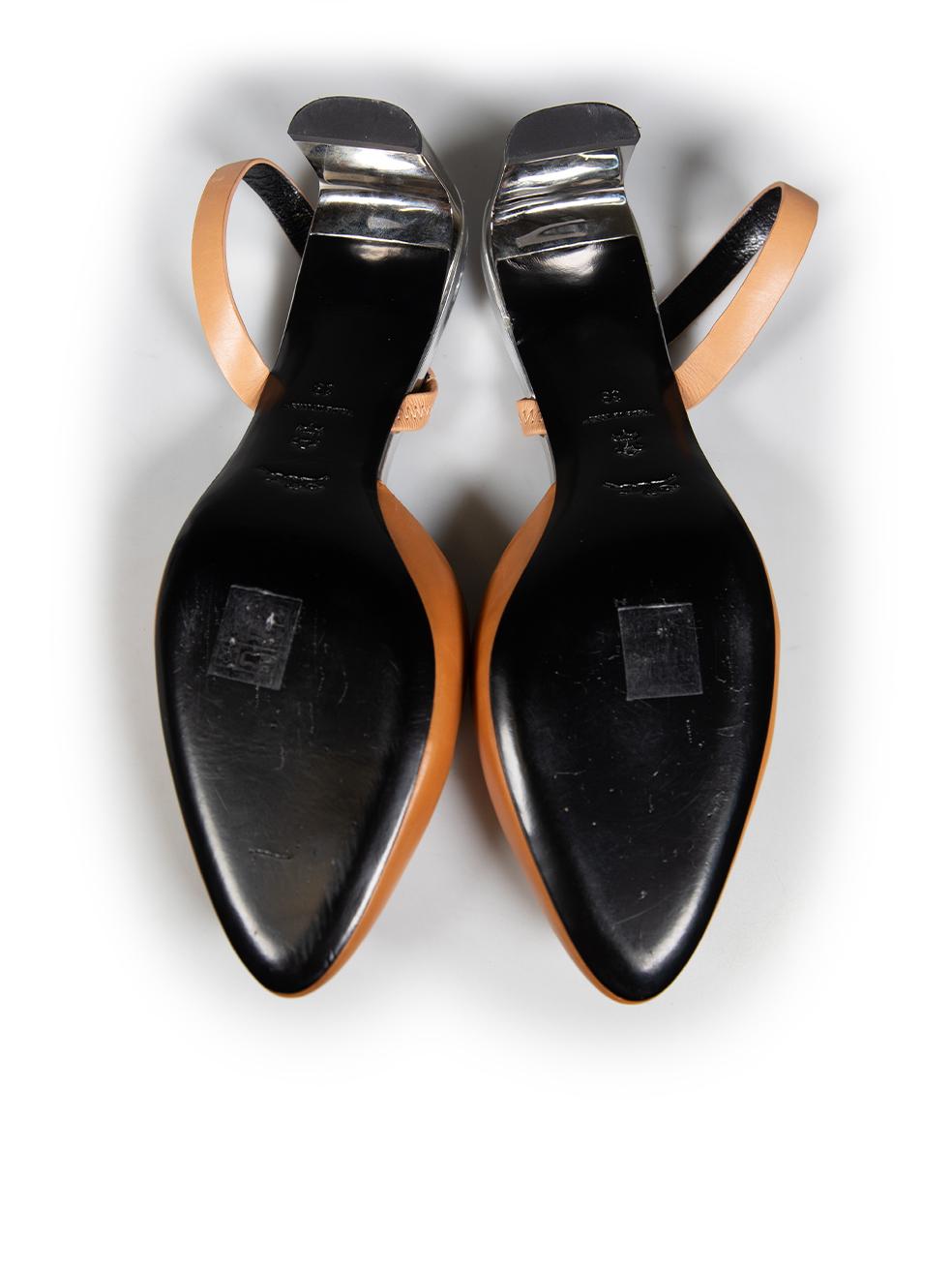 Women's Longchamp Brown Leather Slingback Heels Size IT 39