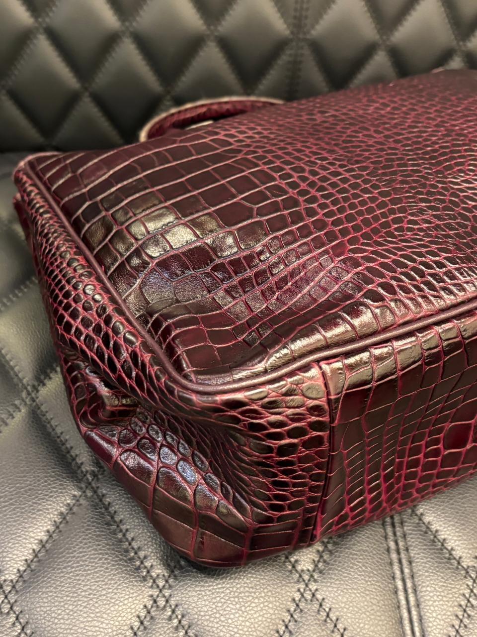 da uomo o donna Longchamps Tote Roseau in rilievo in coccodrillo borgogna in vendita