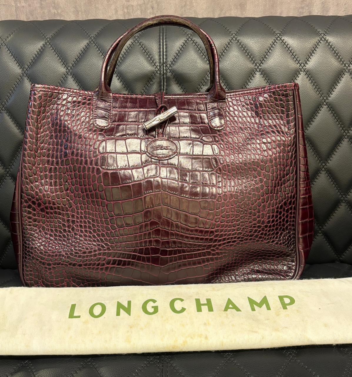 Longchamps Tote Roseau in rilievo in coccodrillo borgogna in vendita 1