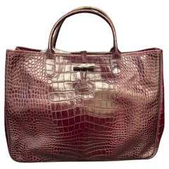 Longchamp Burgundy Croc-Embossed Roseau Tote