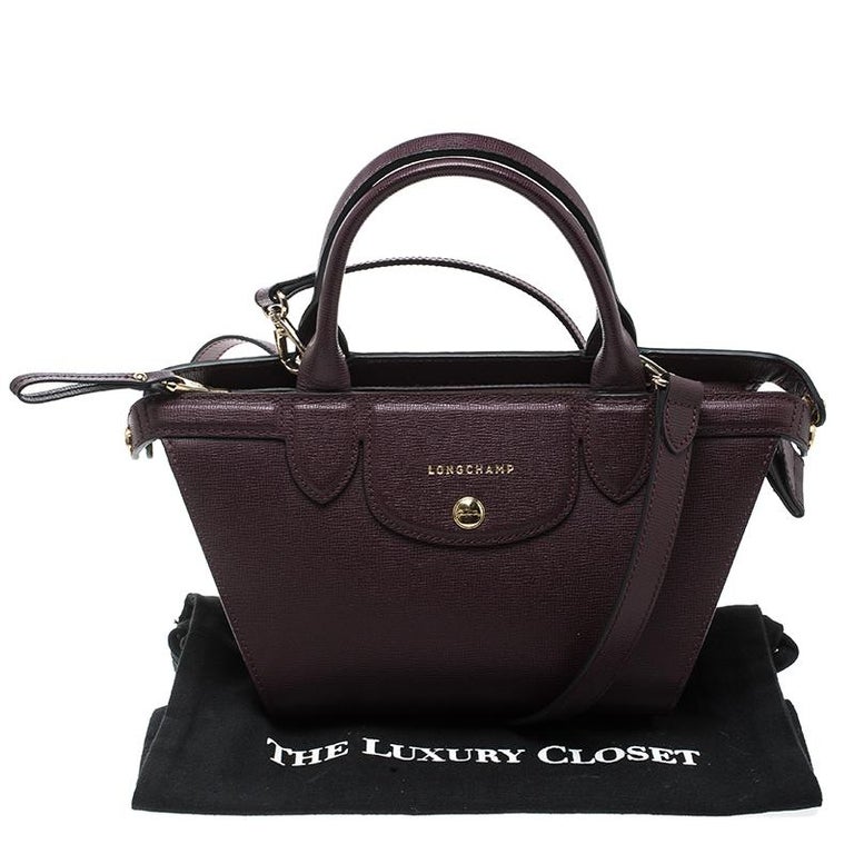 Longchamp Burgundy Leather Small Le Pliage Heritage Tote at 1stDibs