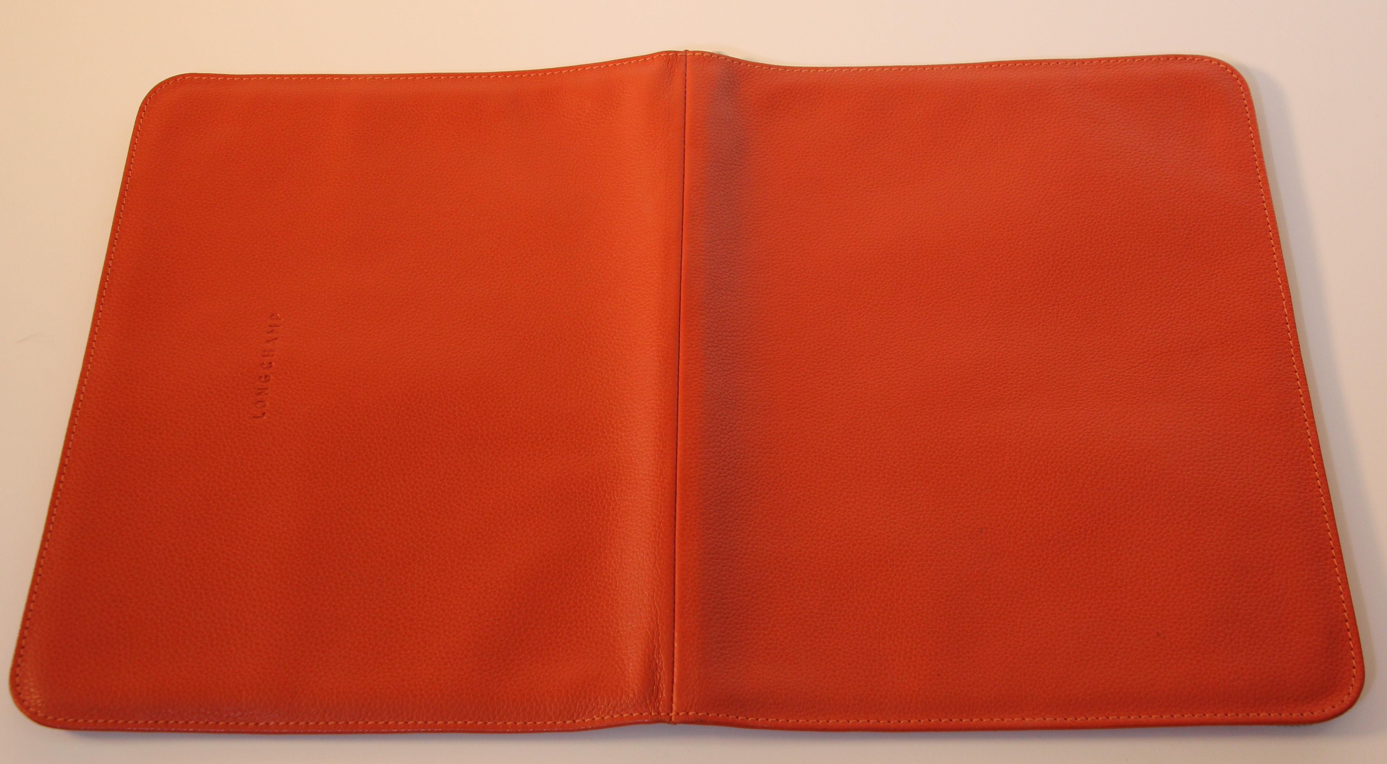 Hand-Crafted Longchamp Burnt Orange Leather Laptop Case