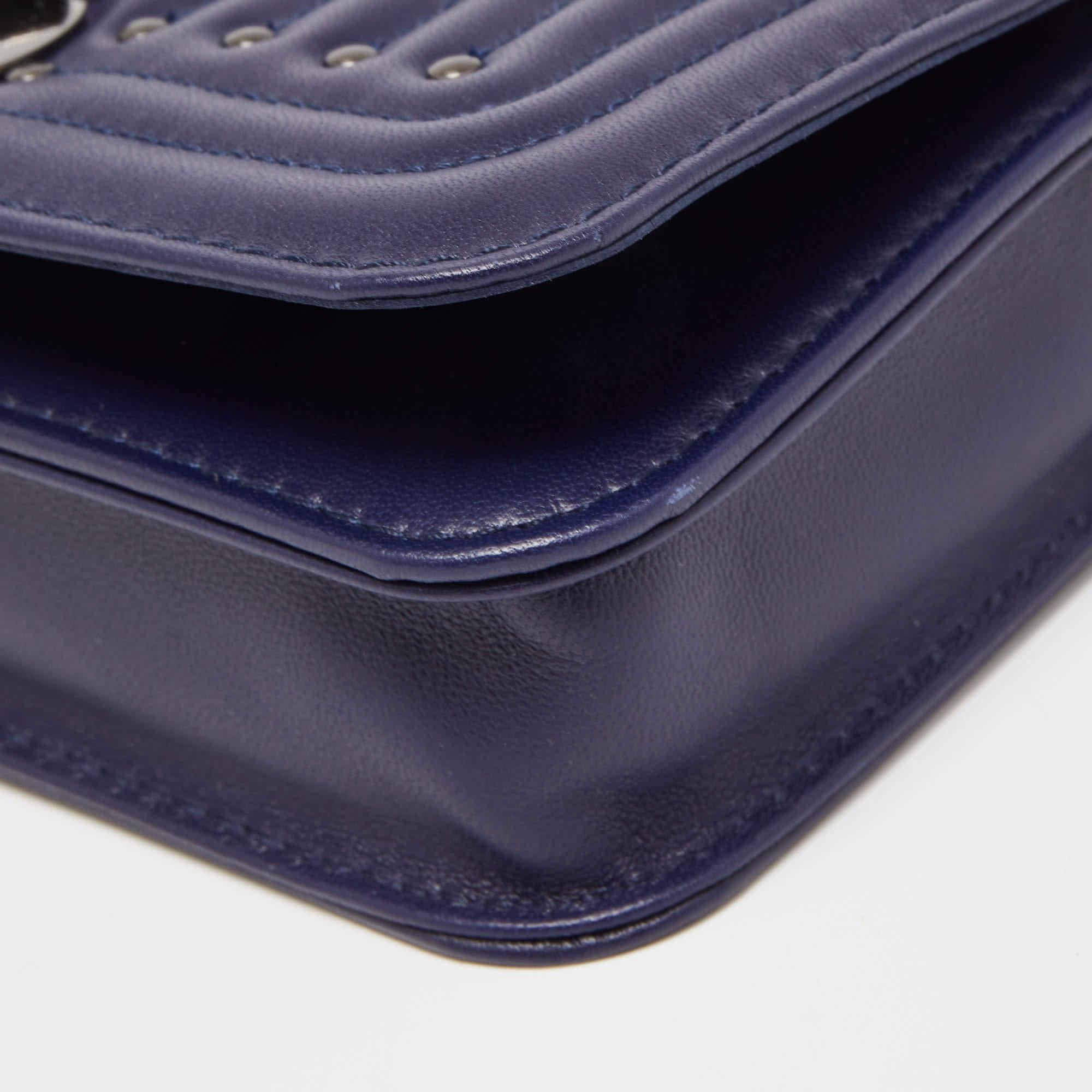 Longchamp Dark Blue Leather Studded Cavalcade Wallet on Chain 1