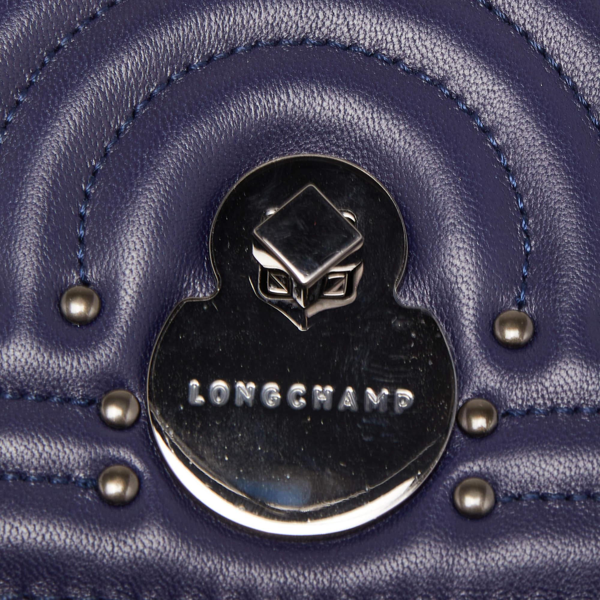 Longchamp Dark Blue Leather Studded Cavalcade Wallet on Chain 2