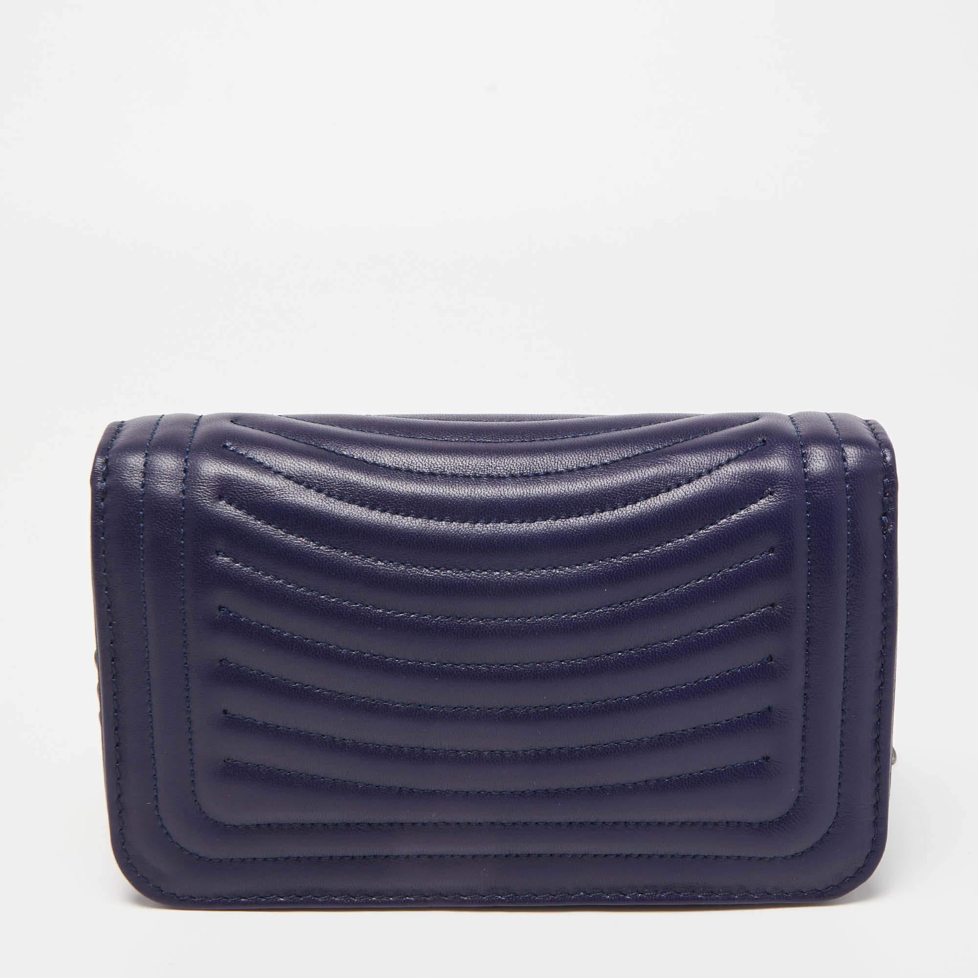 Longchamp Dark Blue Leather Studded Cavalcade Wallet on Chain 3