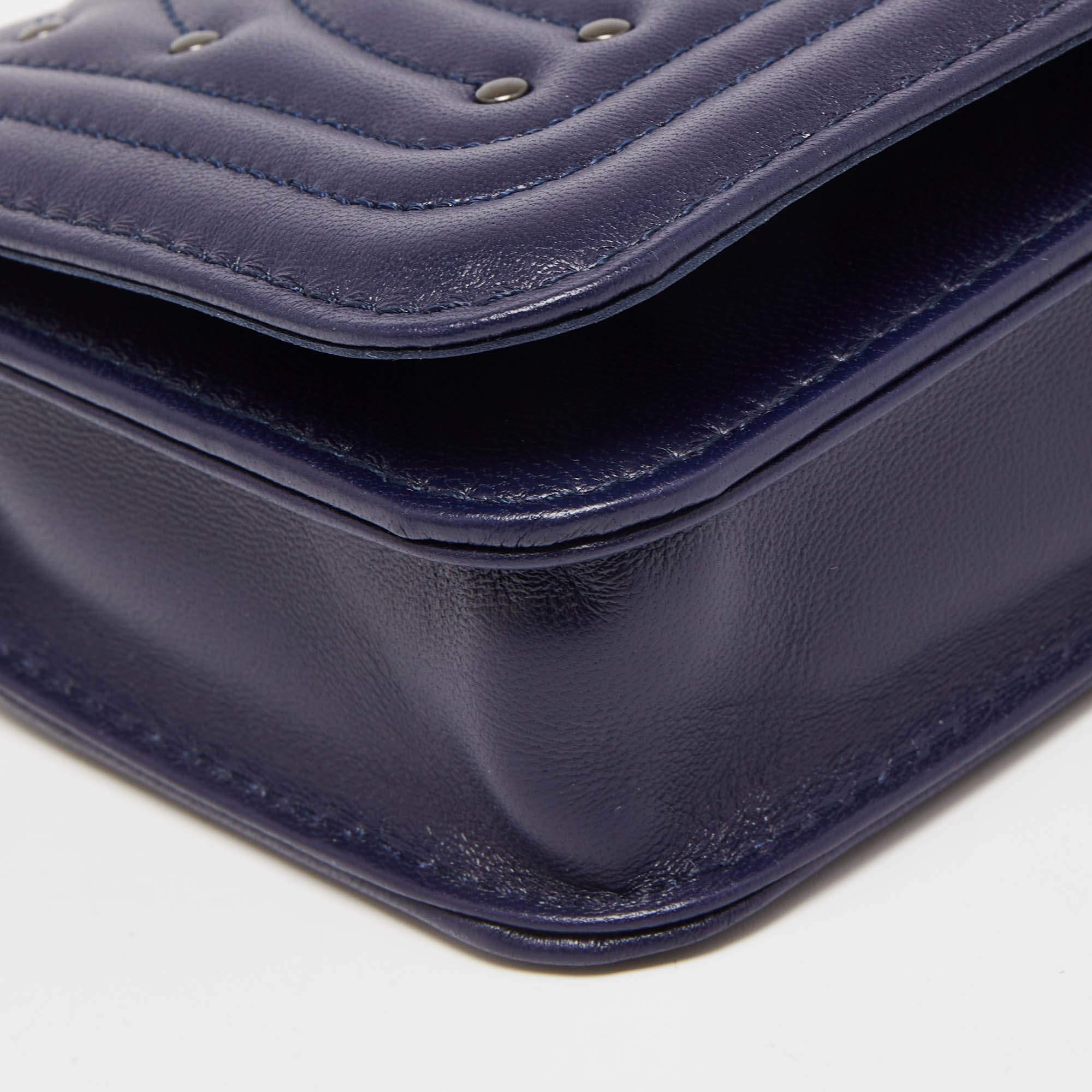 Longchamp Dark Blue Leather Studded Cavalcade Wallet on Chain 4