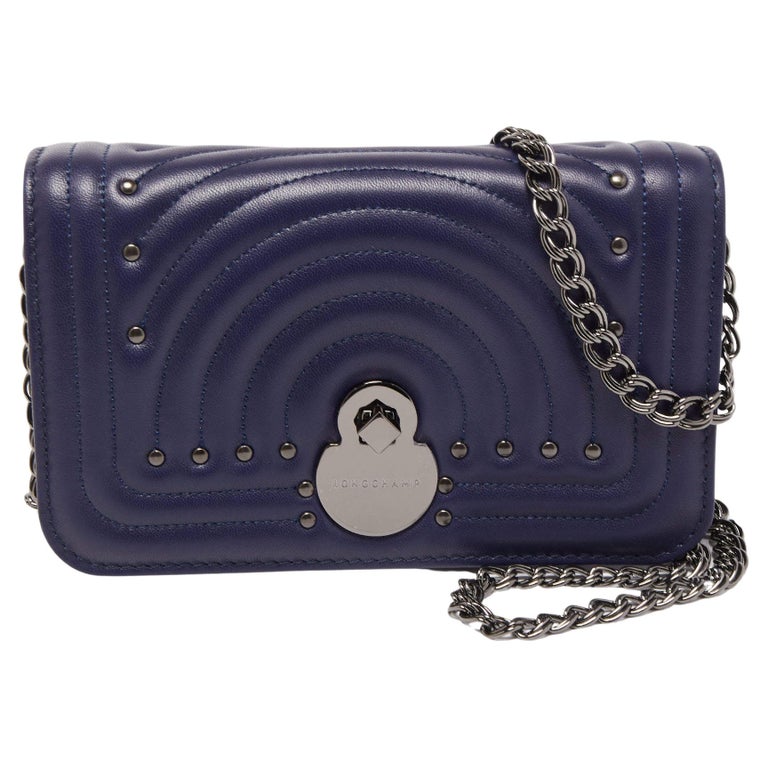 Longchamp Portefeuille cavalcade clouté en cuir bleu foncé sur