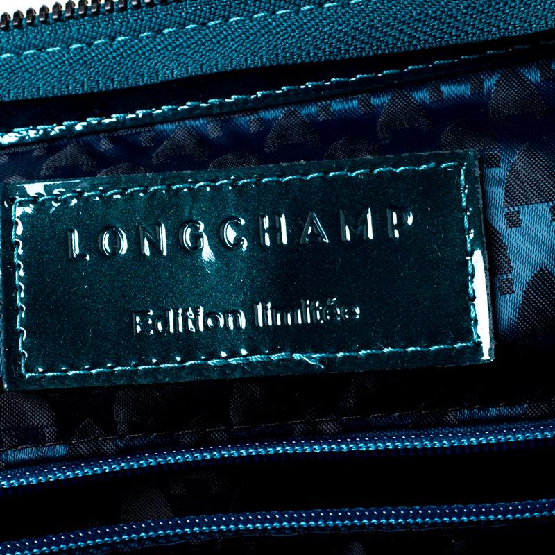 Noir Longchamp - Sac à main légende en cuir verni vert foncé