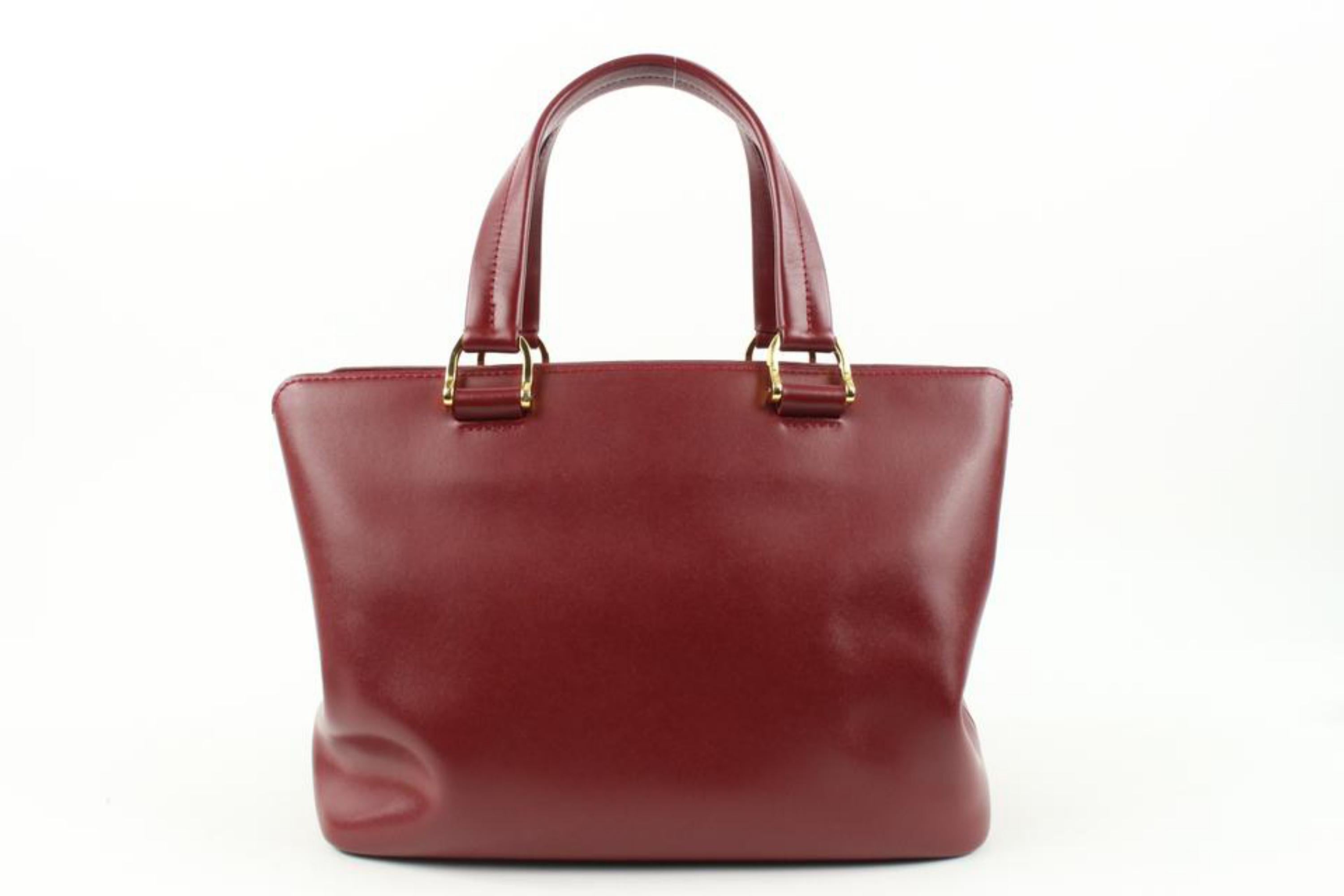 Women's Longchamp Dark Red Burgundy Leather 2way Tote Bag with Strap 10LC113