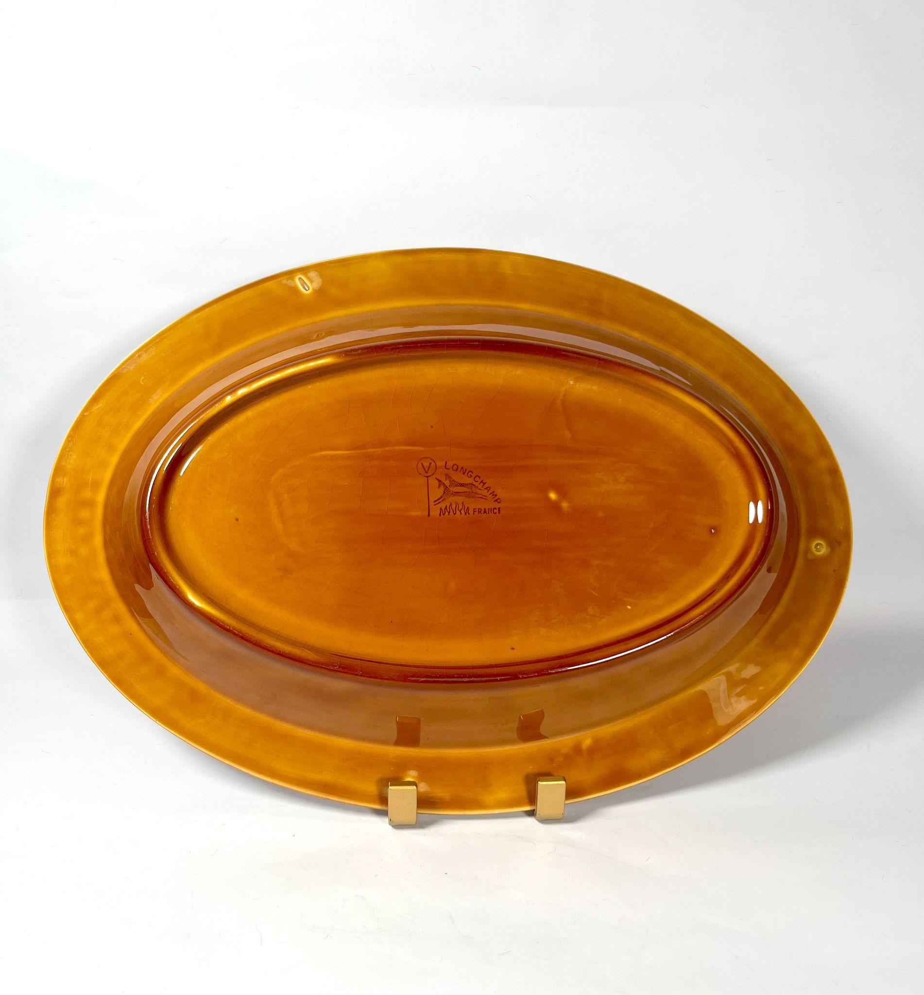 Émaillé Service de vaisselle en faïence de Longchamps avec motif de feuilles noires - années 1970 en vente