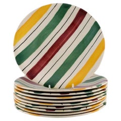 Longchamp, France, 10 Plates in Glazed Faience with Striped Decoration