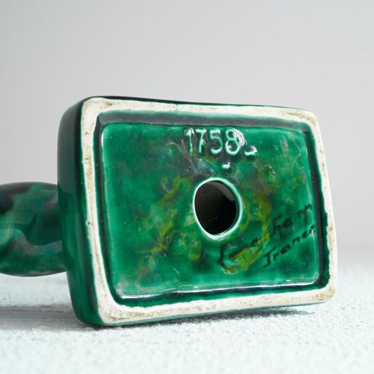 Ceramica Longchamp France Elegante portacandele verde 1950s in vendita