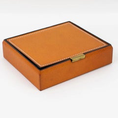 Longchamp France Scatola in pelle cognac cucita a mano, anni '40