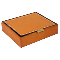 Longchamp France Hand-Stitched Cognac Leather Box, 1940s