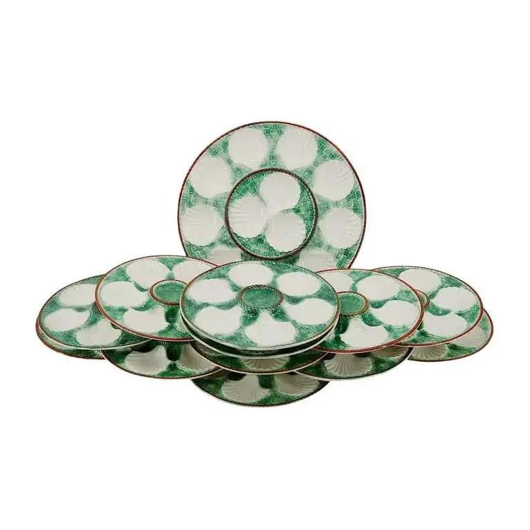 Set di ostriche in ceramica artistica francese Longchamps, 1920 In condizioni buone in vendita a Saint-Amans-des-Cots, FR