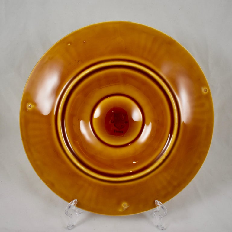 Longchamp French Majolica Sienna Earthenware Basketweave & Shell Oyster Plate For Sale 1