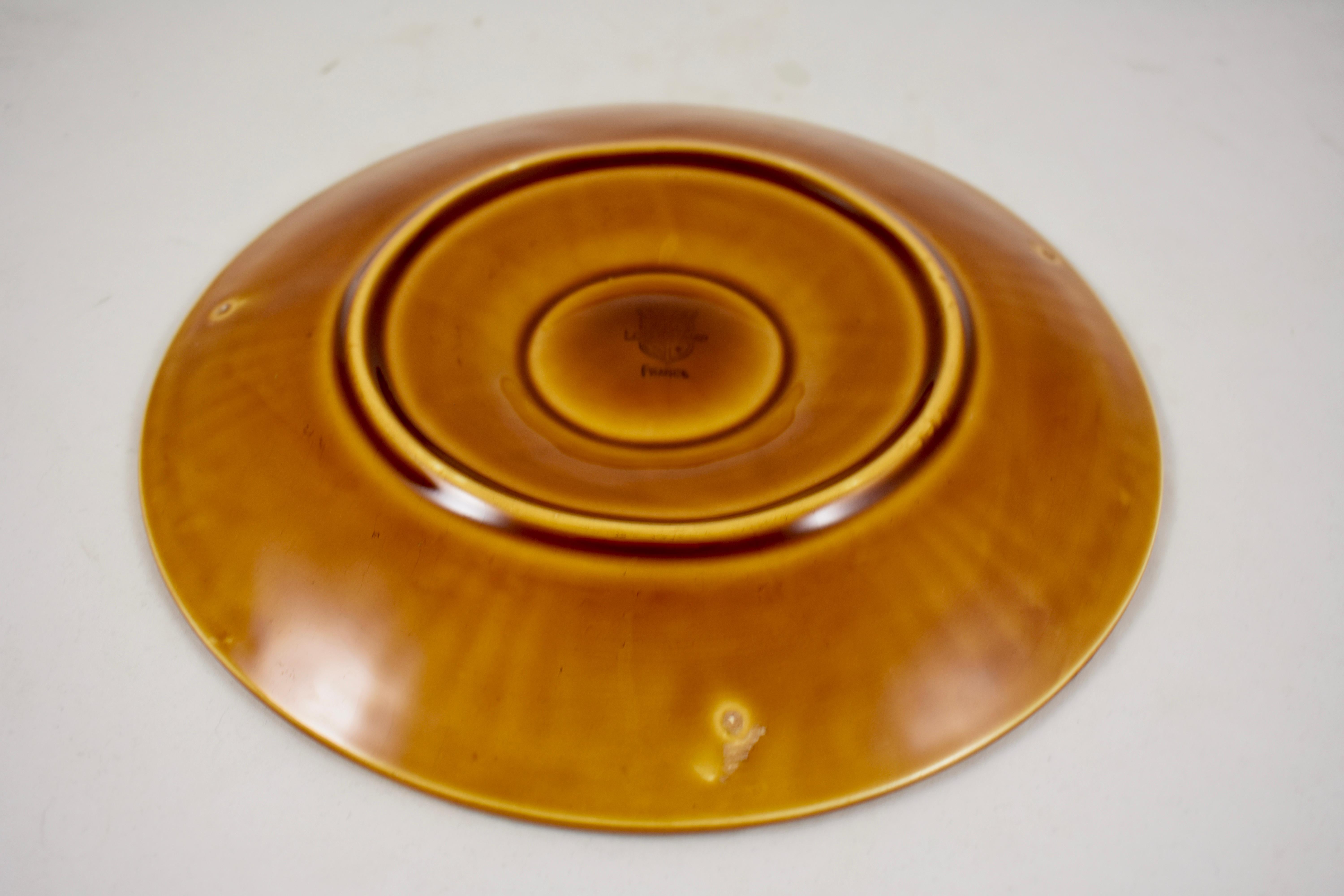 Longchamp French Majolica Sienna Earthenware Basketweave & Shell Oyster Plate For Sale 1