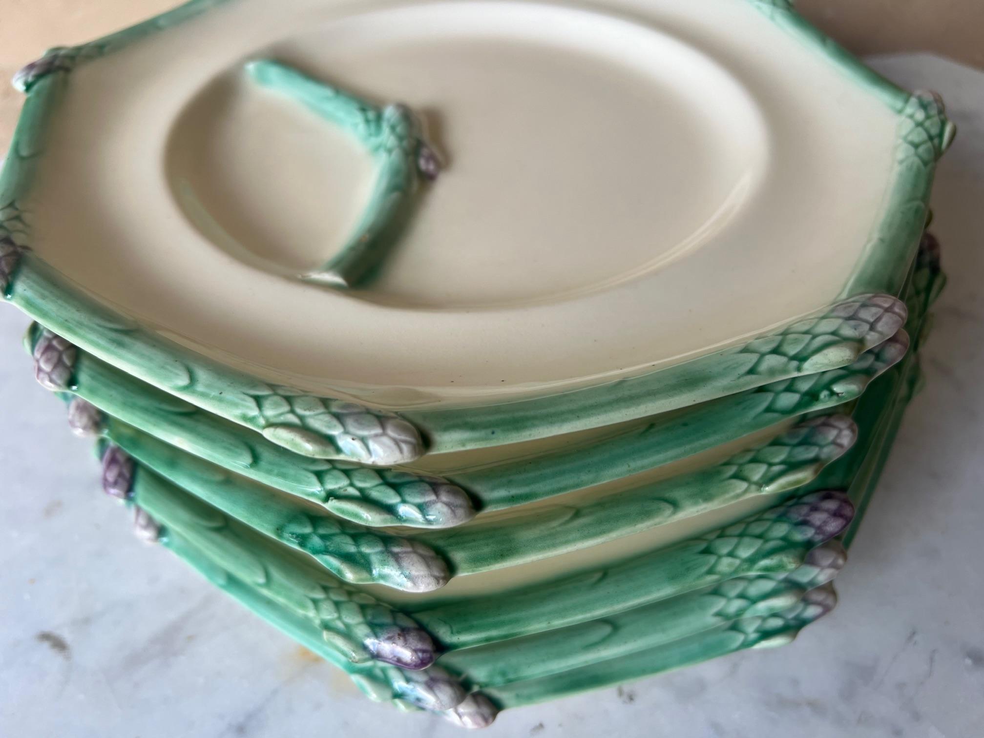 Longchamp French Octagonal Asparagus Plate Set of 6, C. 1920's 3