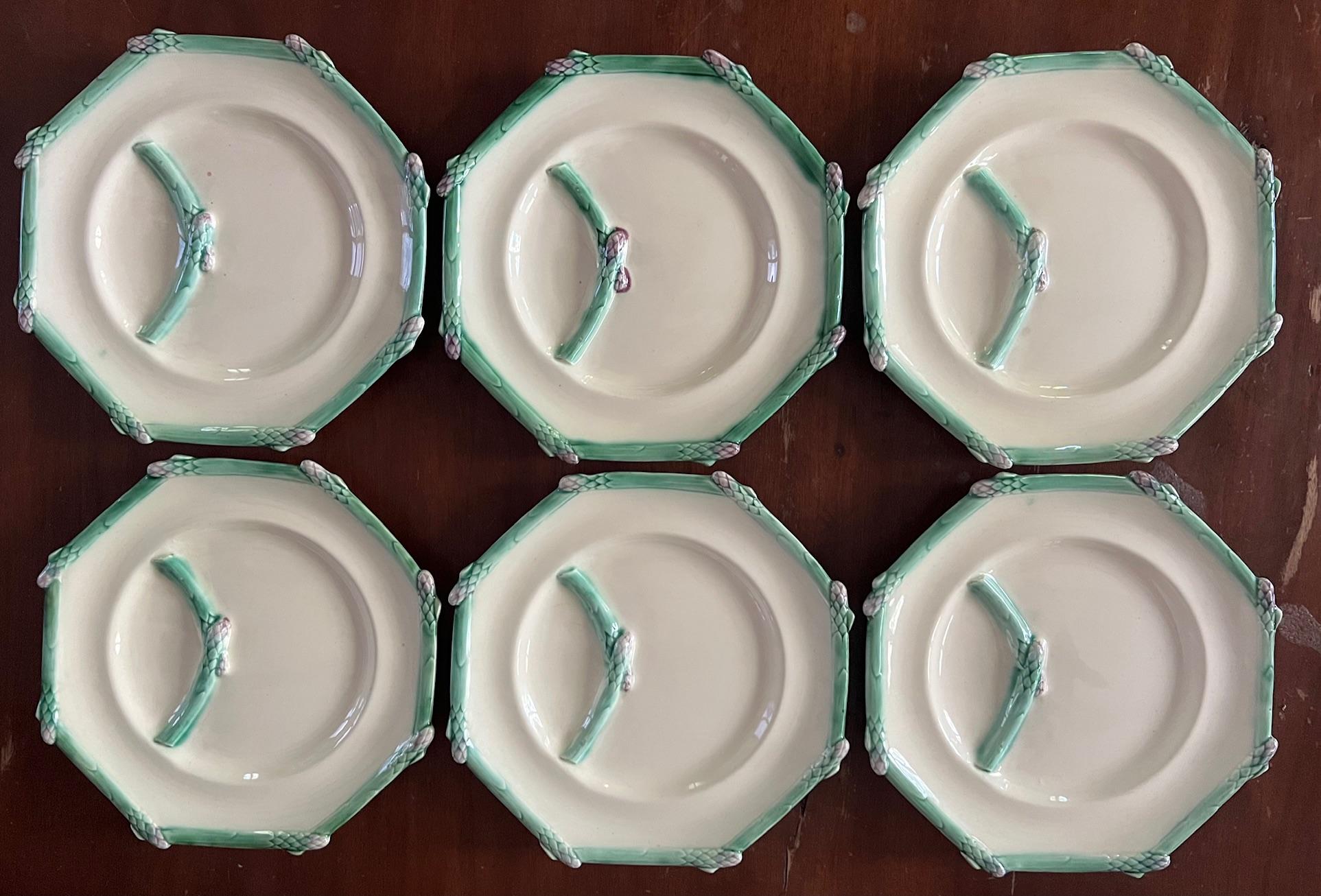 Longchamp French Octagonal Asparagus Plate Set of 6, C. 1920's In Good Condition In Ross, CA