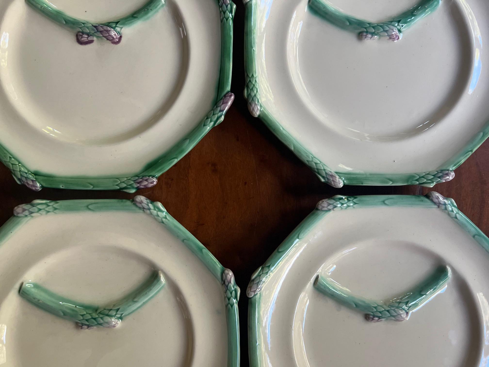 20th Century Longchamp French Octagonal Asparagus Plate Set of 6, C. 1920's
