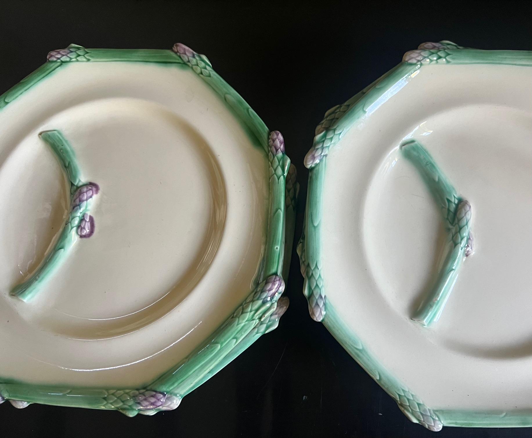 Ceramic Longchamp French Octagonal Asparagus Plate Set of 6, C. 1920's