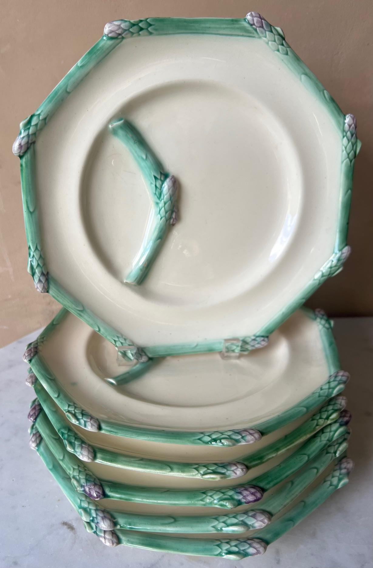 Longchamp French Octagonal Asparagus Plate Set of 6, C. 1920's 1
