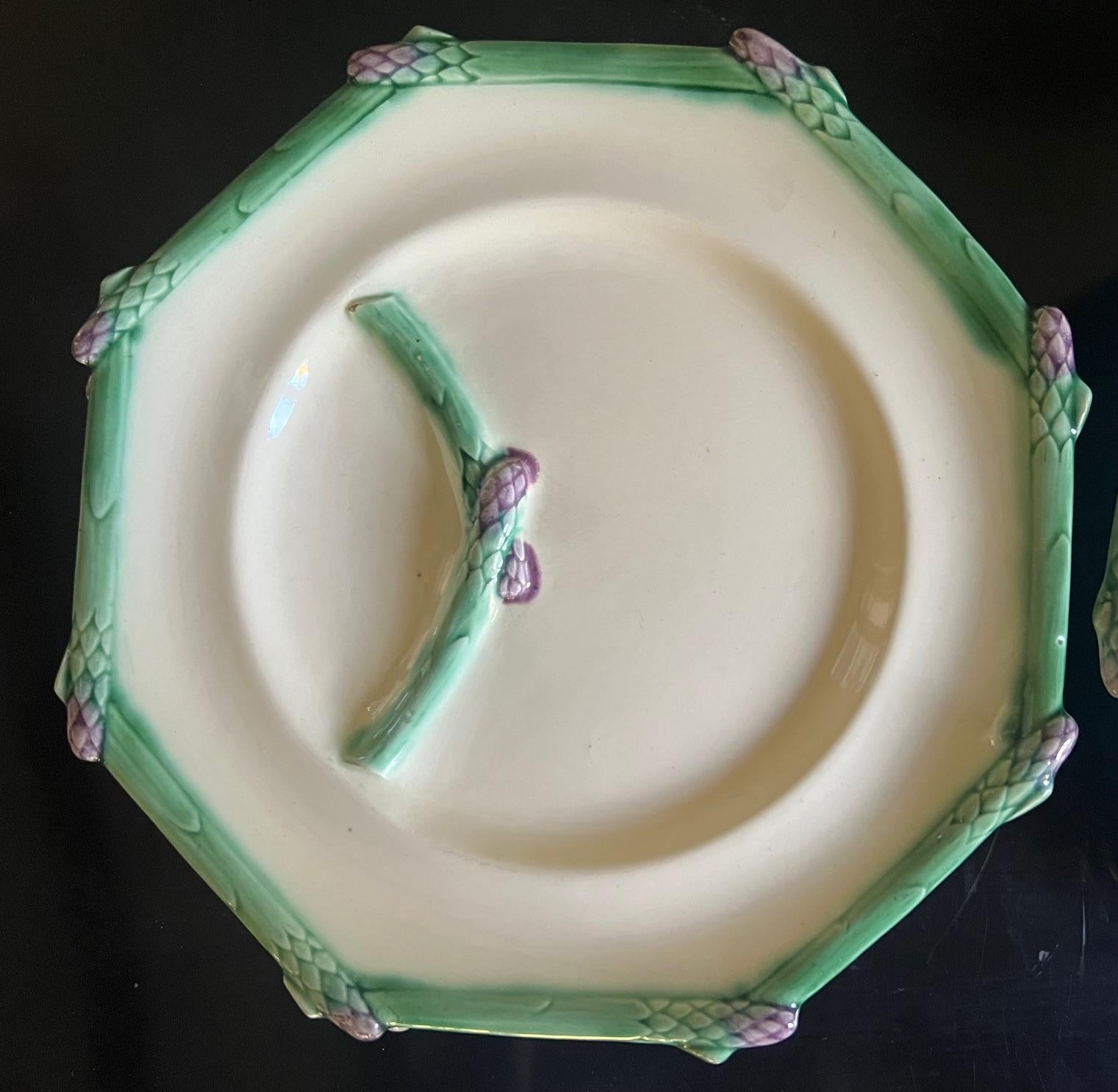 Longchamp French Octagonal Asparagus Plate Set of 6, C. 1920's 2