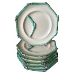 Achteckiger französischer Longchamp-Spargelteller aus Spargeln, 6er-Set, ca. 1920er Jahre