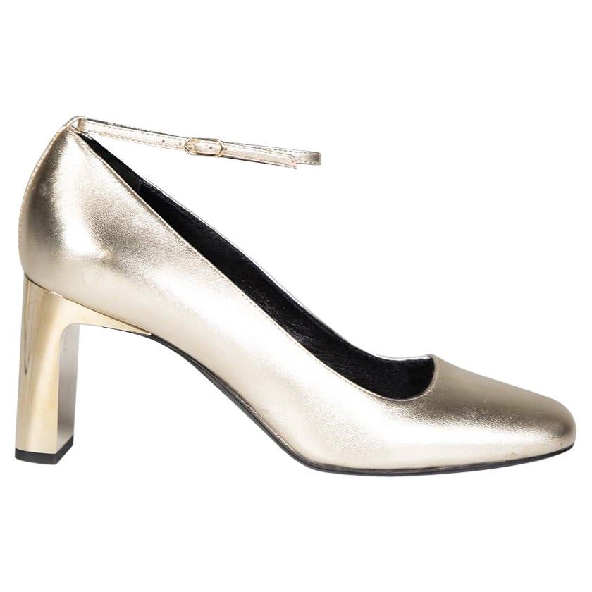 Longchamp Gold Leather Ankle Strap Pumps Size IT 39