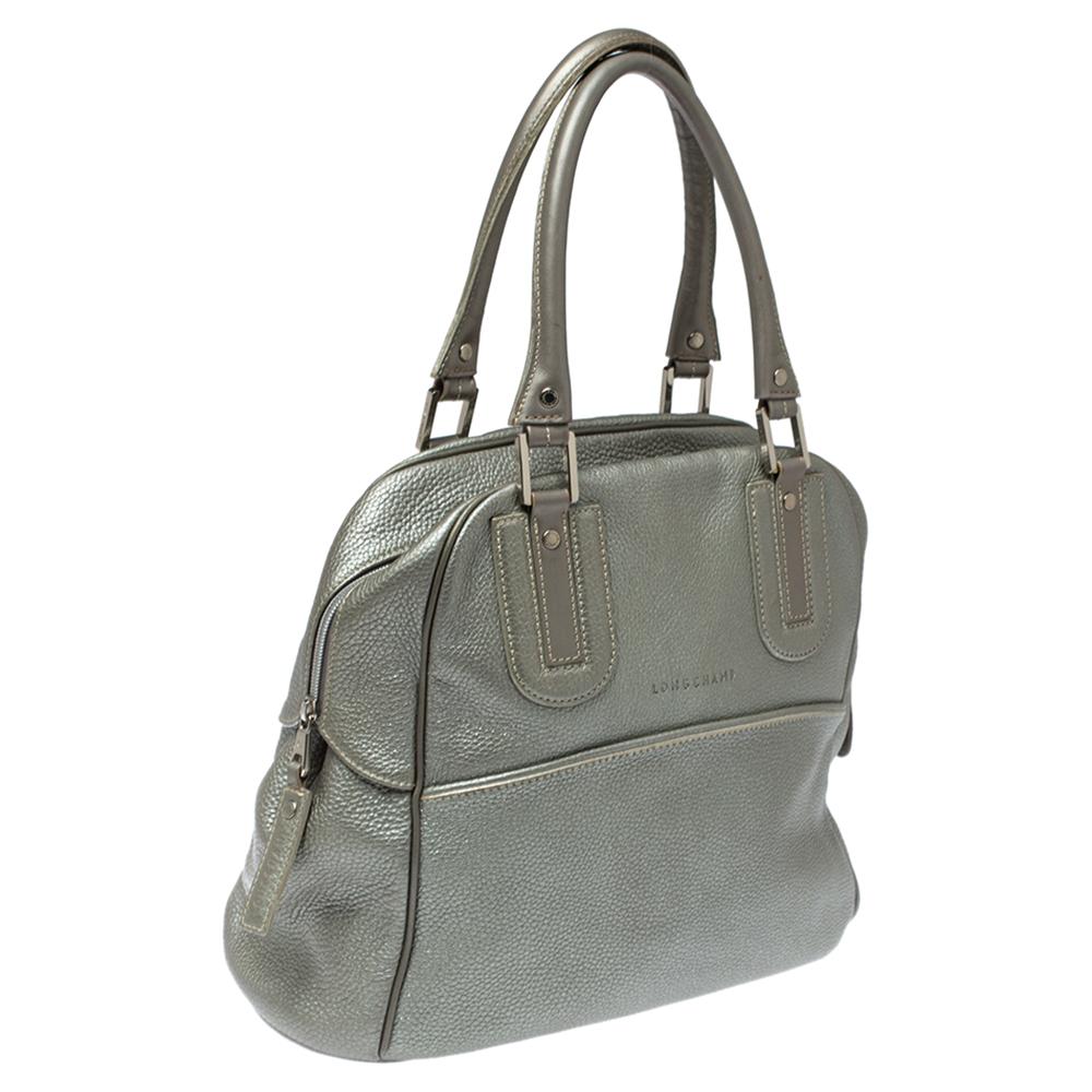 longchamp grey leather bag